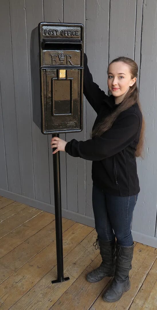 Original Royal Mail Black Arch Back Post Box With Stand - po1bp