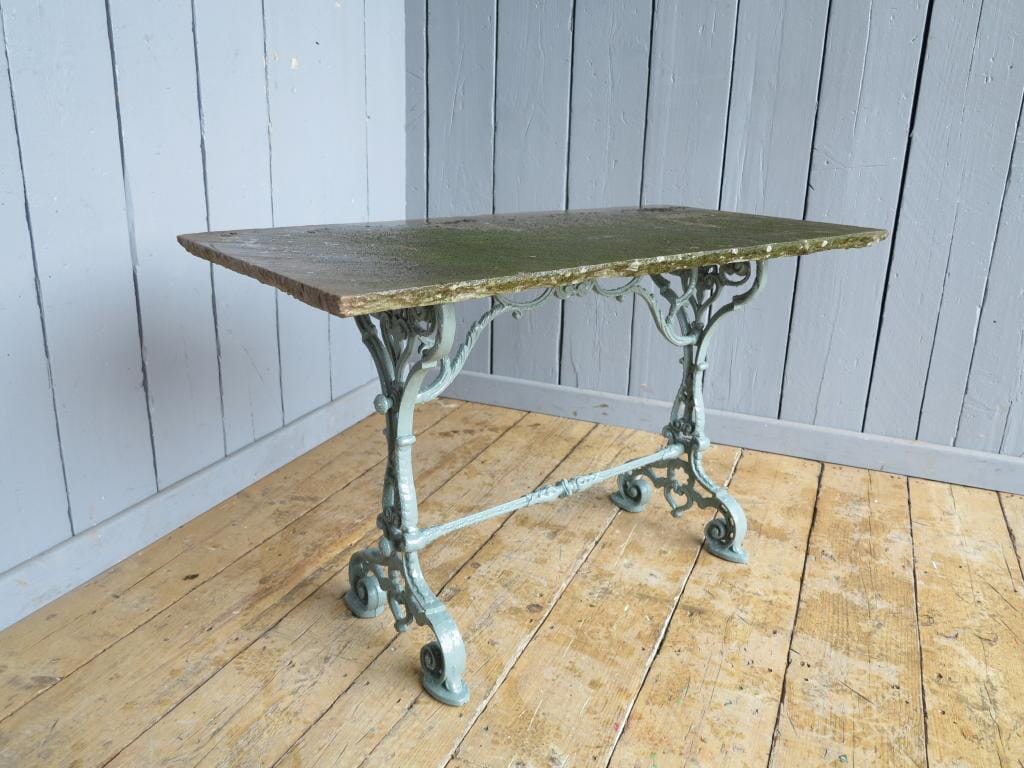 Reclaimed Antique Stone Topped Cast Iron Garden Table - 7696