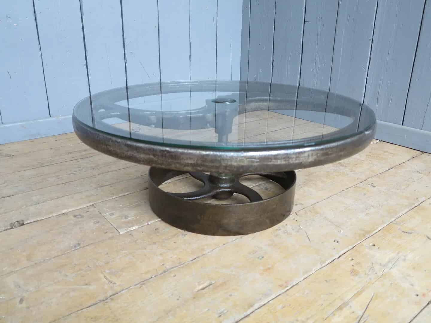 Large Vintage Industrial Glass and Cast Iron Coffee Table