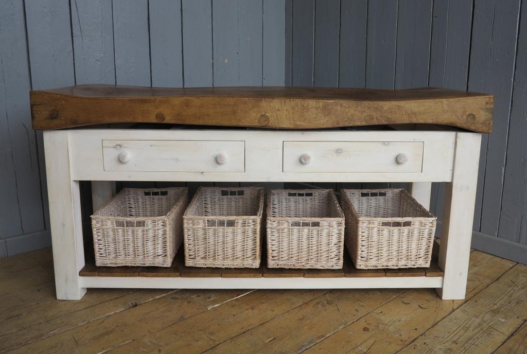 Antique Butchers Block With Baskets - 7498