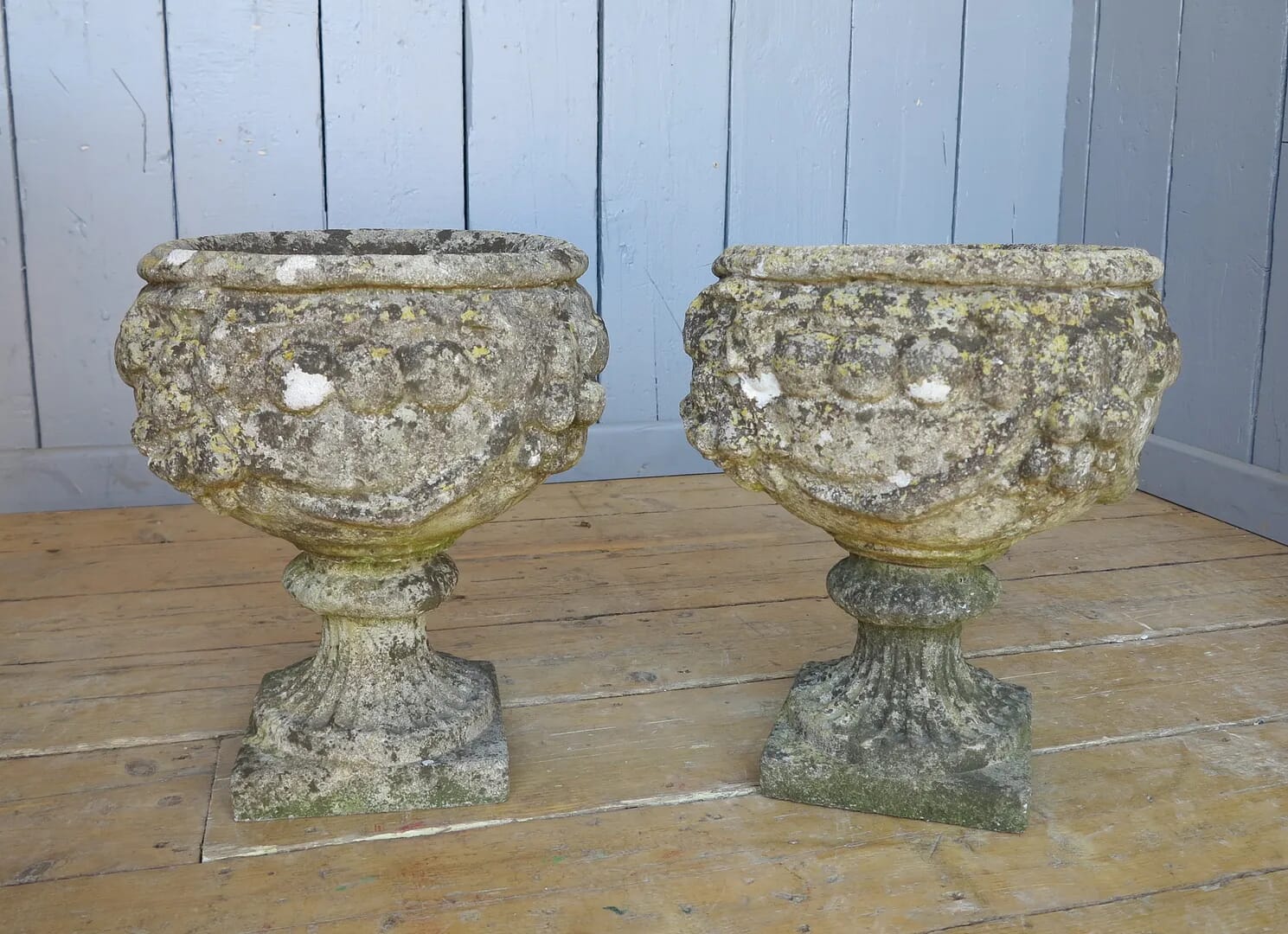 Pair of Vintage Stone Garden Planters - 7721