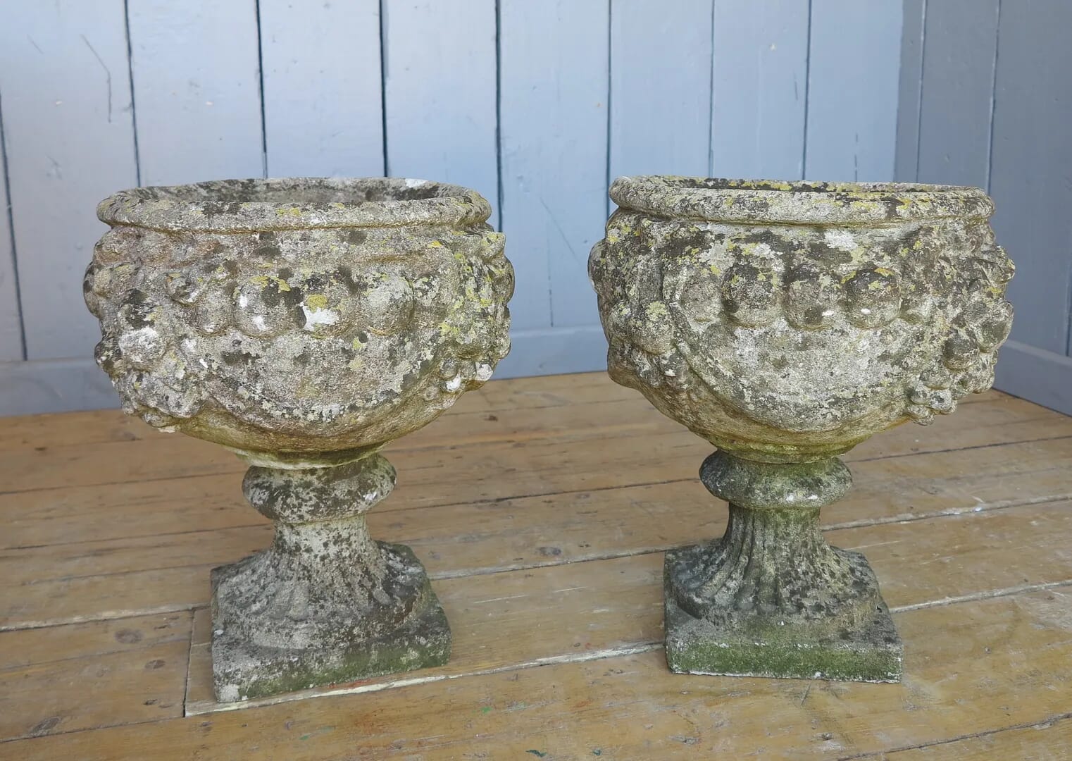 Pair of Stone Vintage Garden Planters - 7722