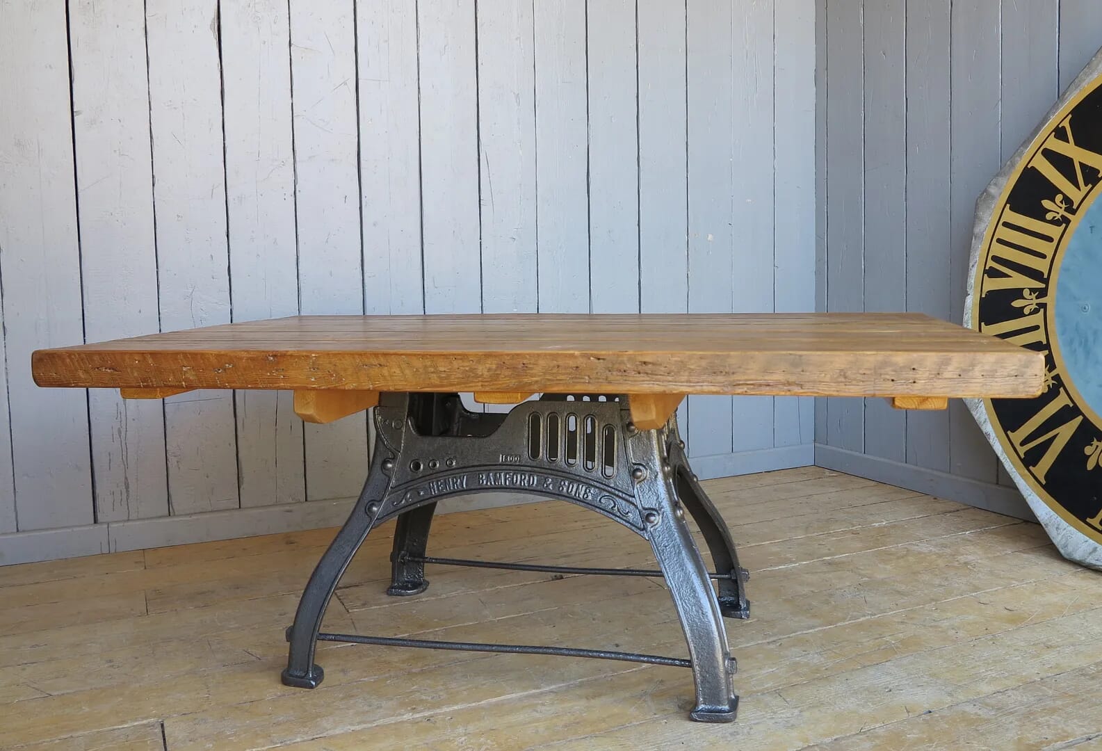 Reclaimed Pine Table with Antique Cast Iron Base - 7733