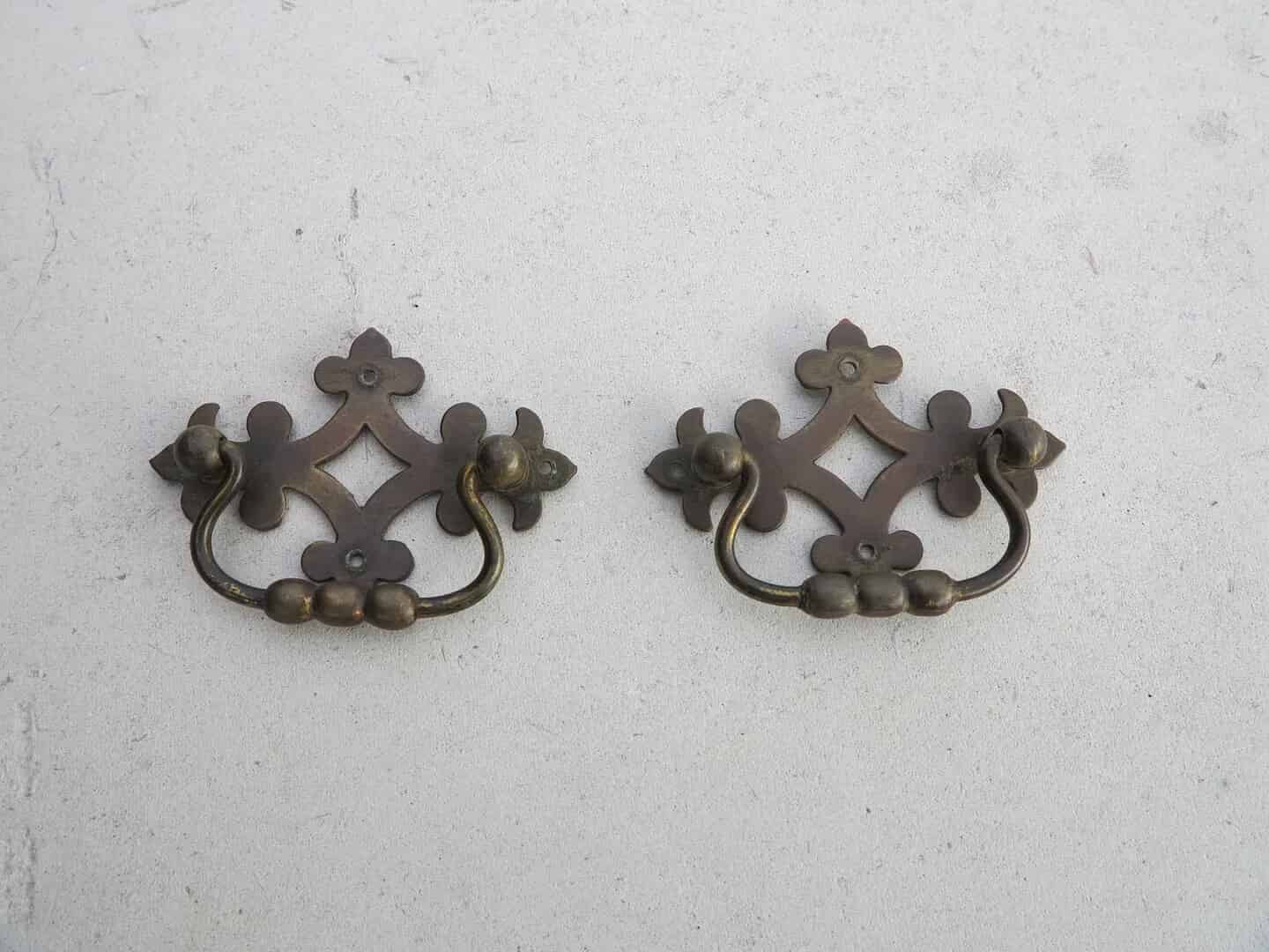 Set of 2 Antique Brass Gothic Drawer Handles
