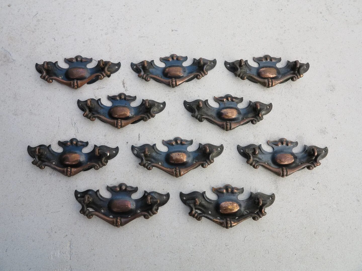 Set of 10 Copper Art Nouveau Drawer Handles - 7758