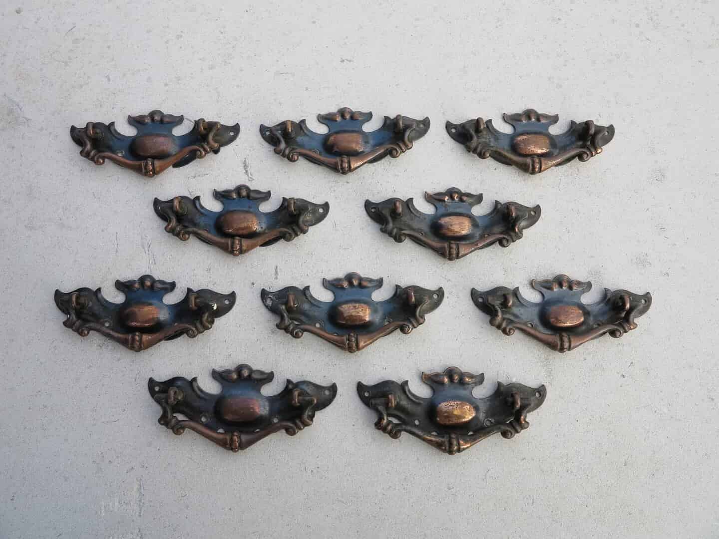 Set of 10 Copper Art Nouveau Drawer Handles