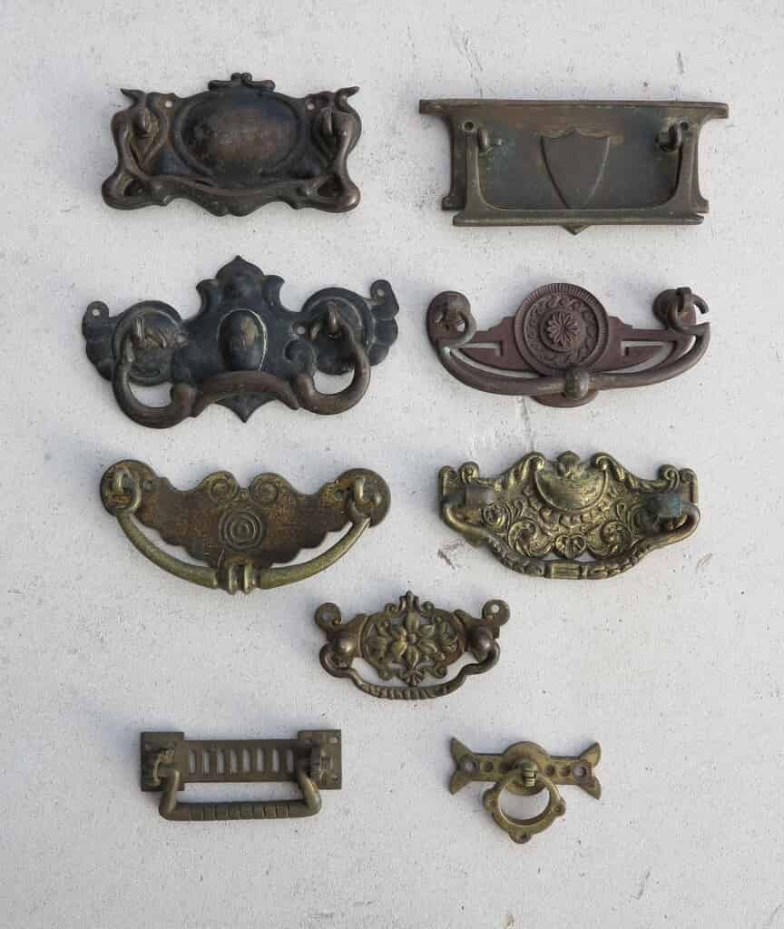 Mixture of 9 Antique Drawer & Cupboard Handles