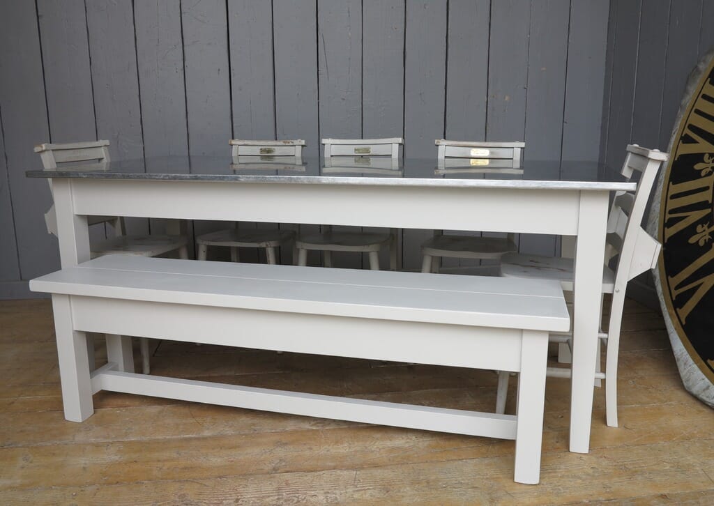 Zinc Topped Table With Painted Bench Made To Order - 7786