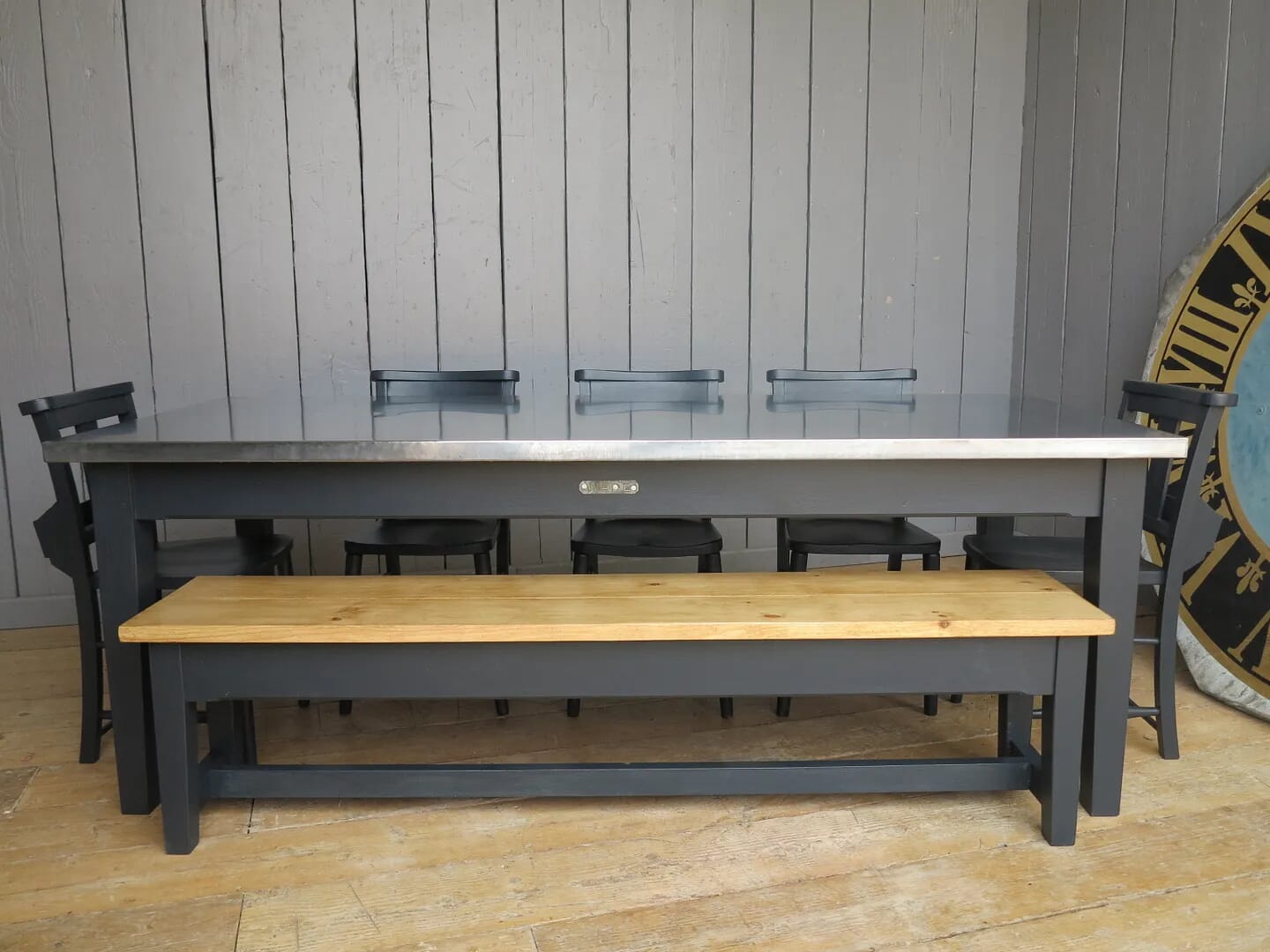 Natural Zinc Topped Table With Painted Bench & Chairs Made To Order - 7803/7804