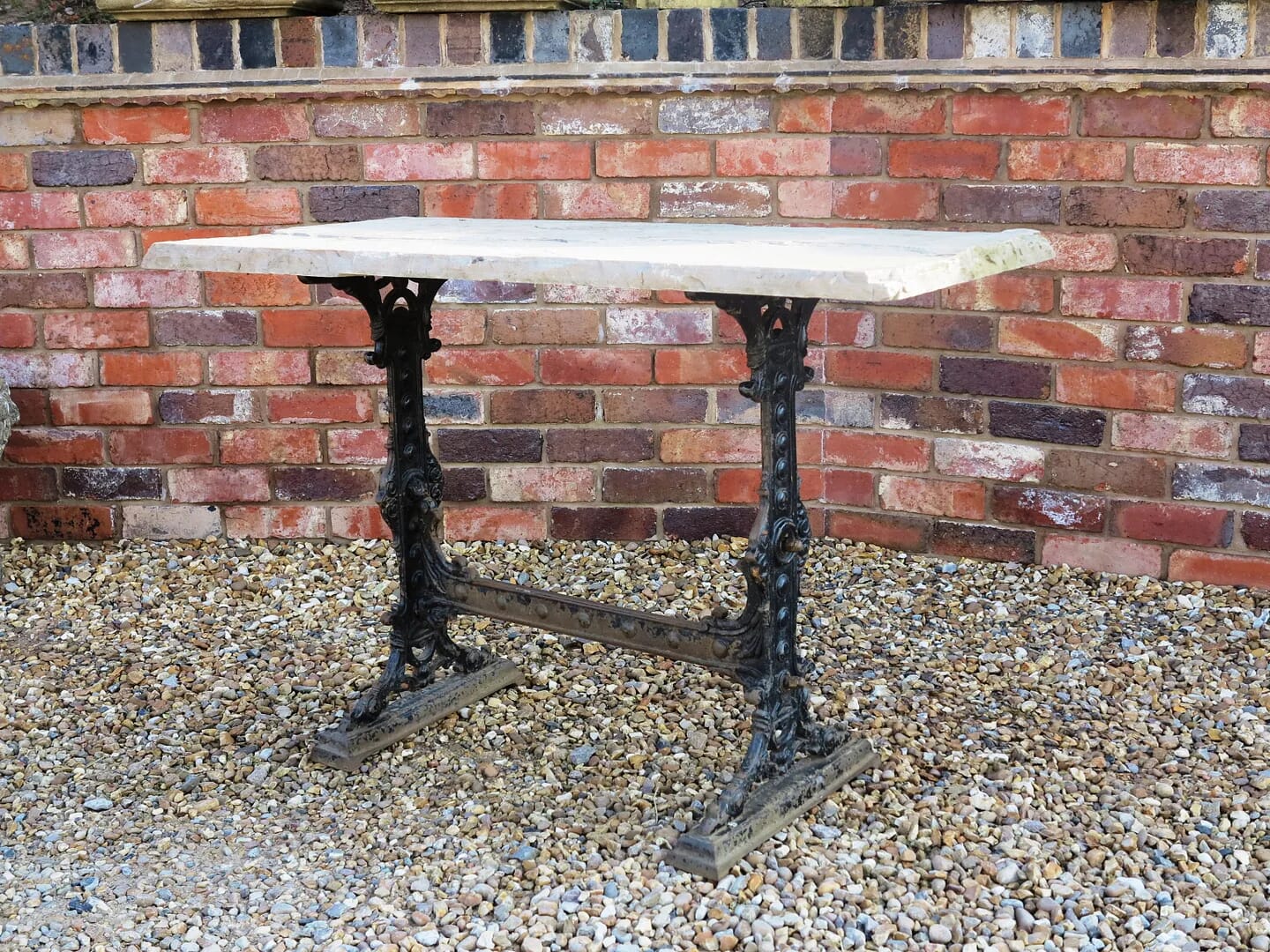 Reclaimed Cast Iron Antique Garden Table With Stone Top - 7819