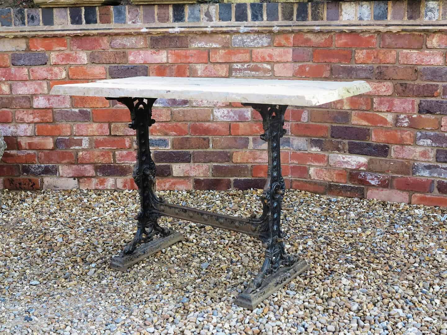 Reclaimed Cast Iron Antique Garden Table With Stone Top