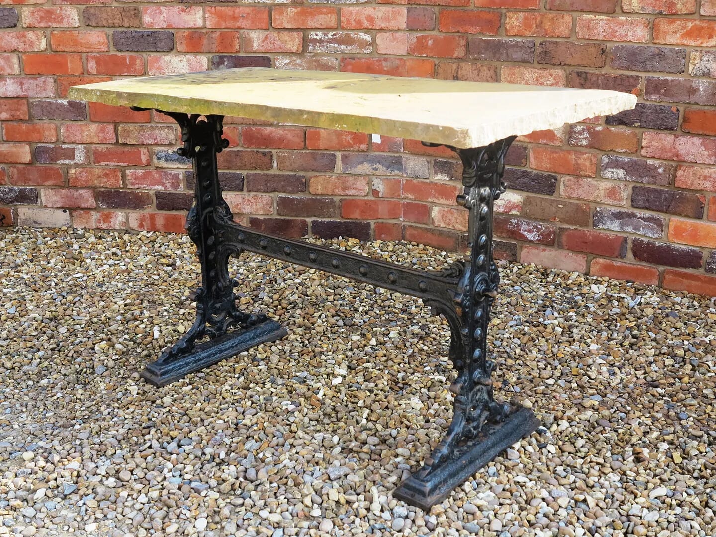 Reclaimed Cast Iron Garden Table With Stone Top - 7821