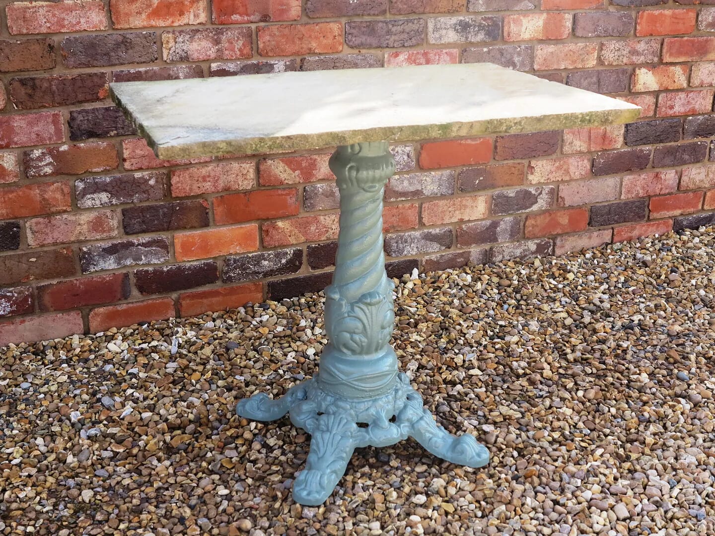 Reclaimed Garden Antique Cast Iron Table With Stone Top - 7816