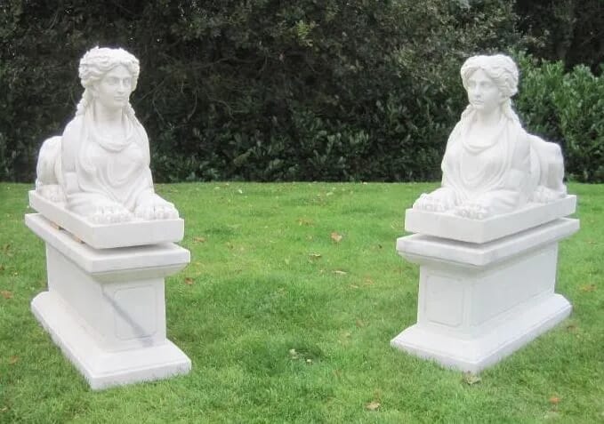 Pair of Marble Sphinx on Plinths - 8082