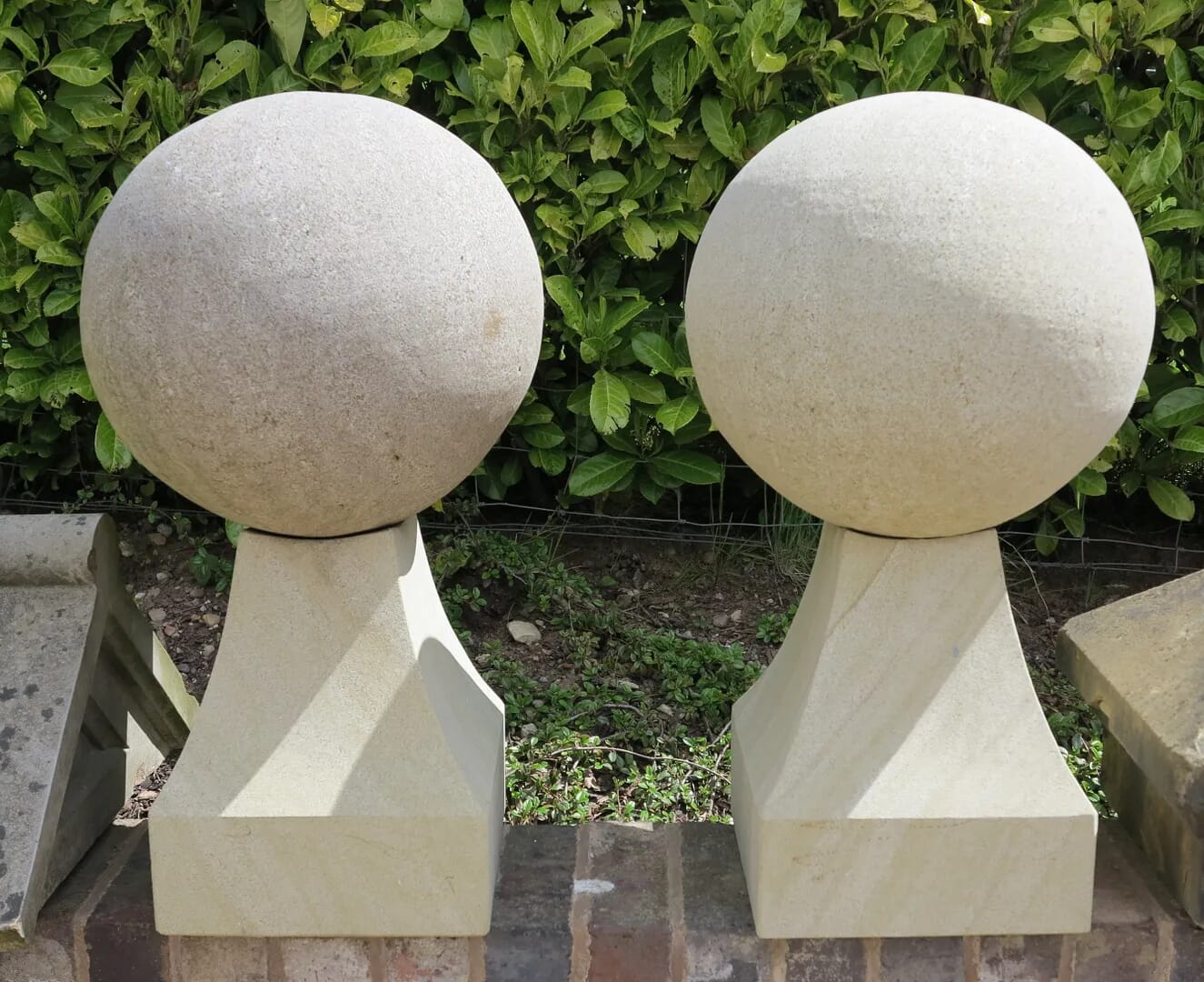Pair of Hand Carved Solid Stone Gate Pier Ball Finials - D1005
