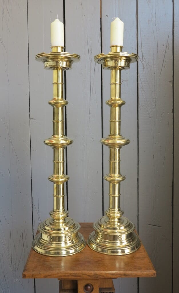 Pair of Original Solid Brass Victorian Candlesticks - 7824