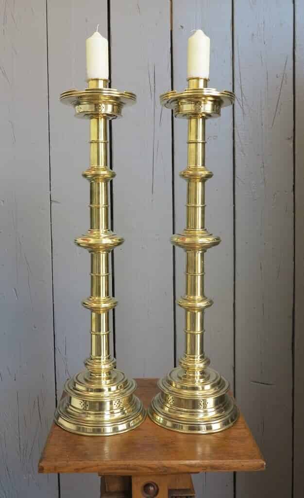 Pair of Original Solid Brass Antique Victorian Candlesticks