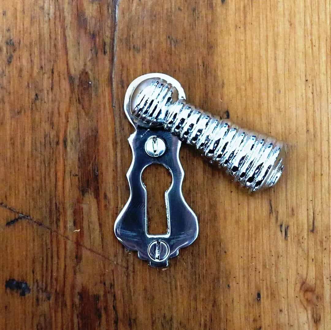 Large Polished Nickel Reeded Escutcheon Key Hole Cover