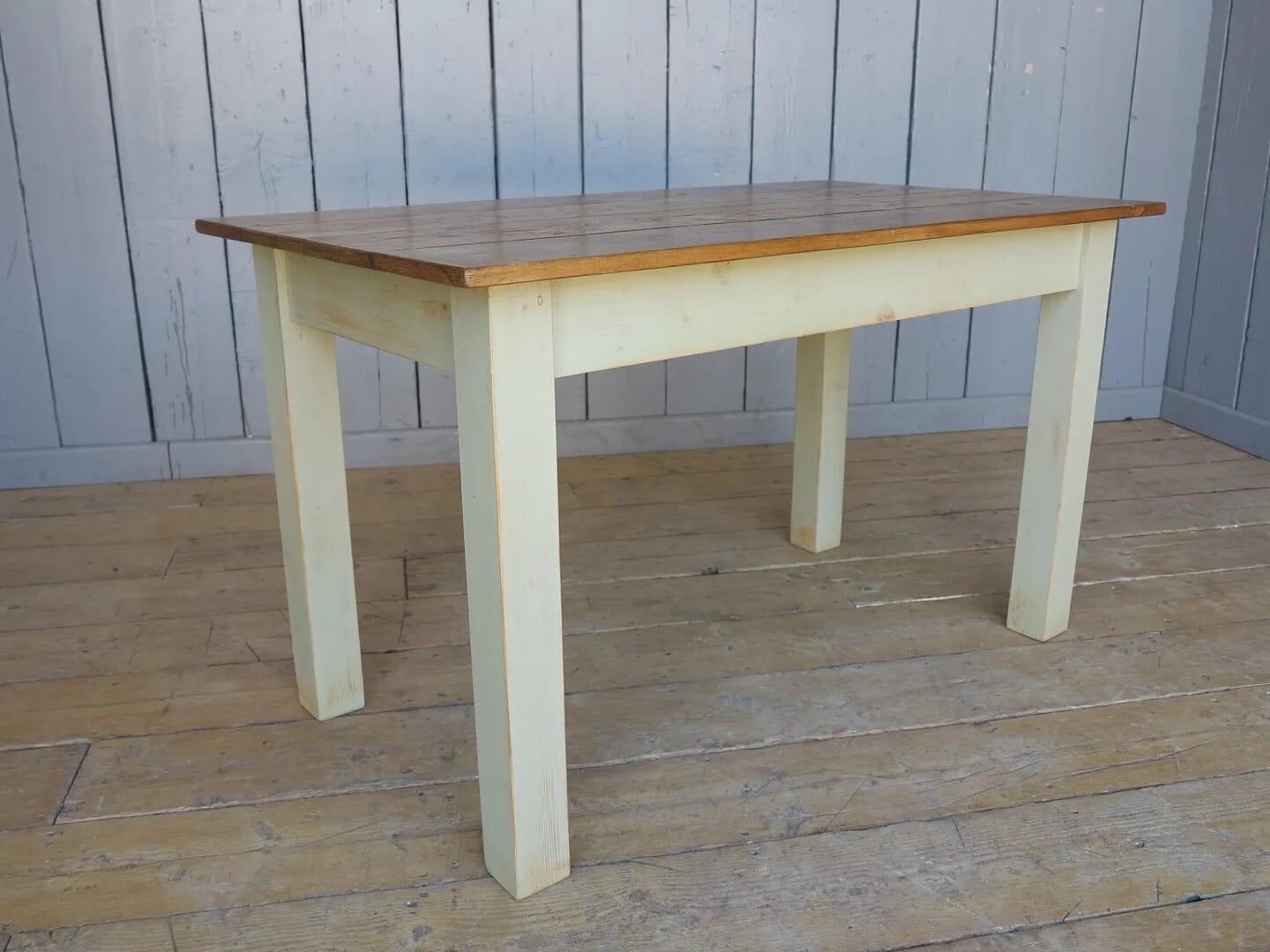 Reclaimed Floorboard Table with a Distressed Base - 6941