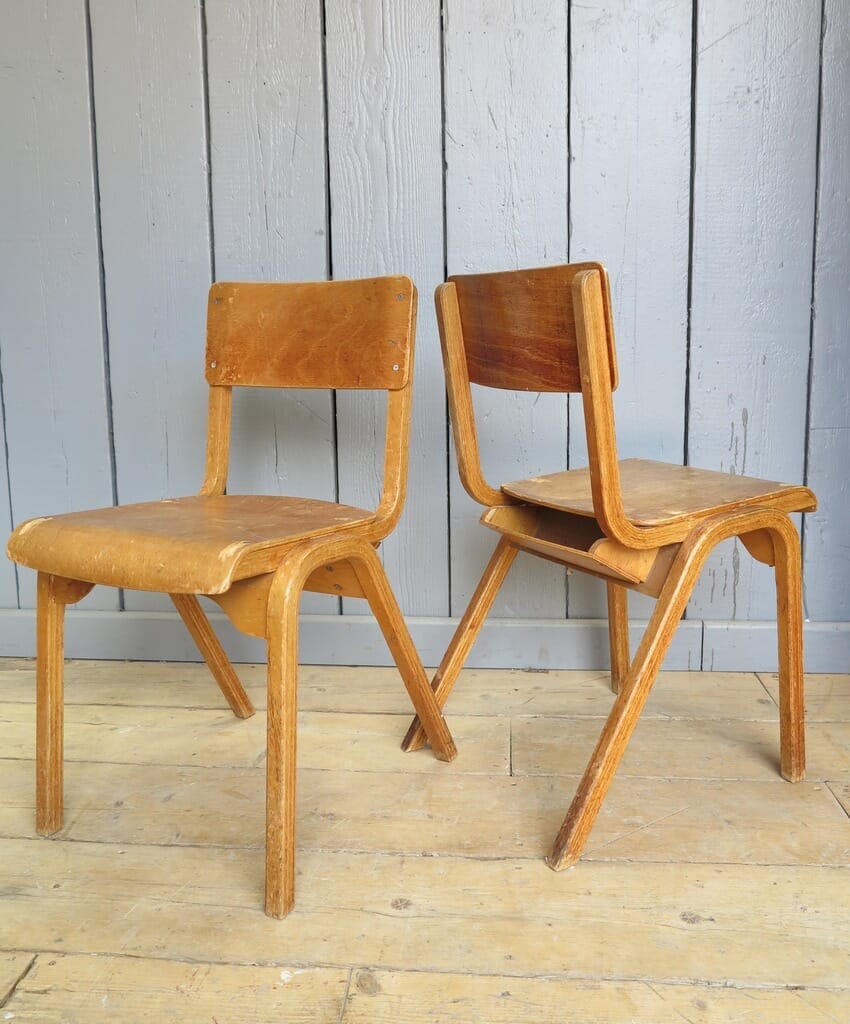 Vintage Reclaimed Stacking Chairs With Book Holder - 7847