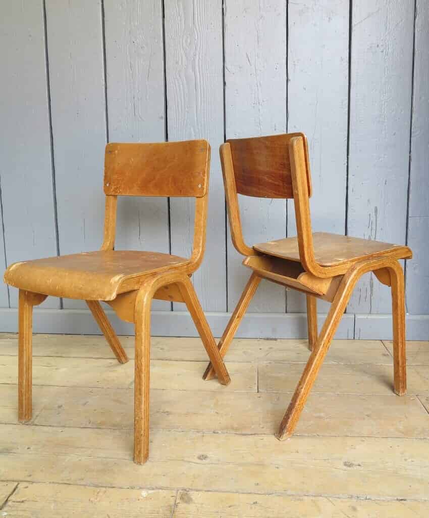 Vintage Reclaimed Stacking Chairs With Book Holder