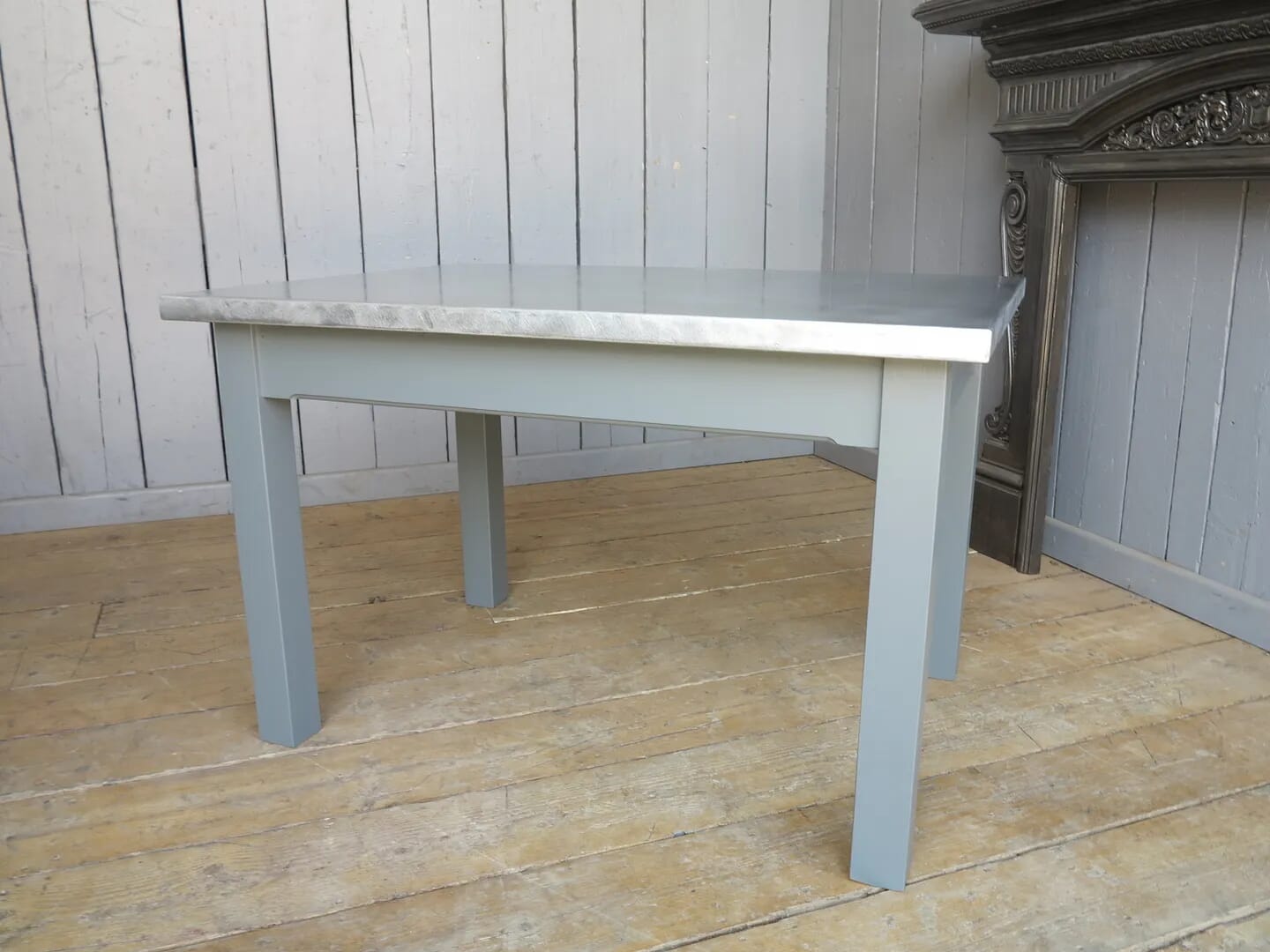 Matt Zinc Topped Table With Square Legs - 7850
