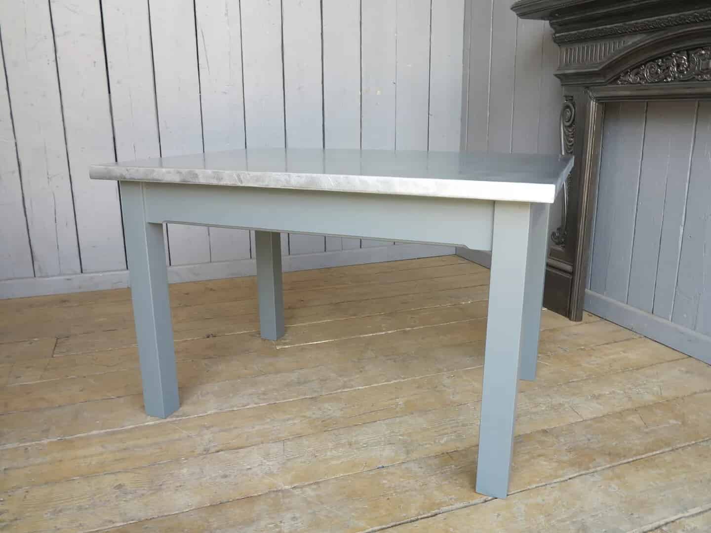 Matt Zinc Topped Table With Square Legs