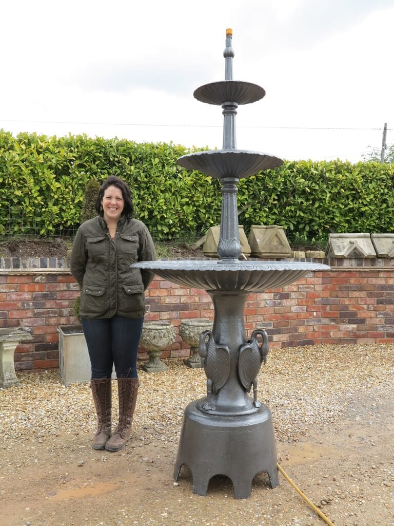 Vintage Cast Iron Three Tier Heron Reclaimed Fountain - 7837