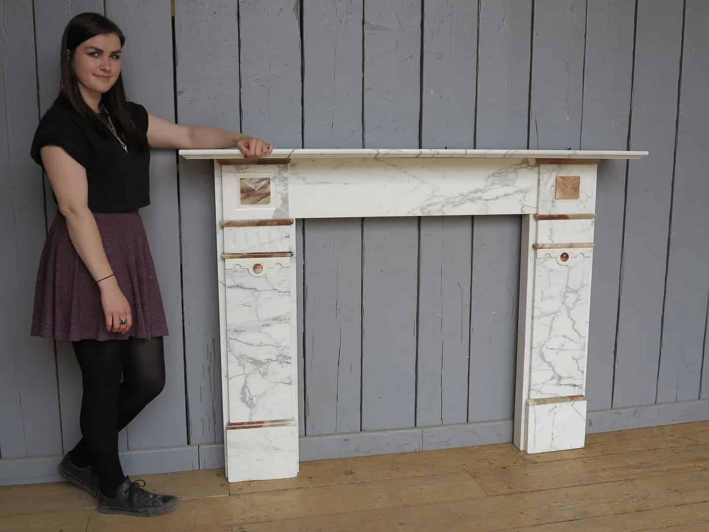 Antique White Carrara & Alabaster Marble Fire Surround