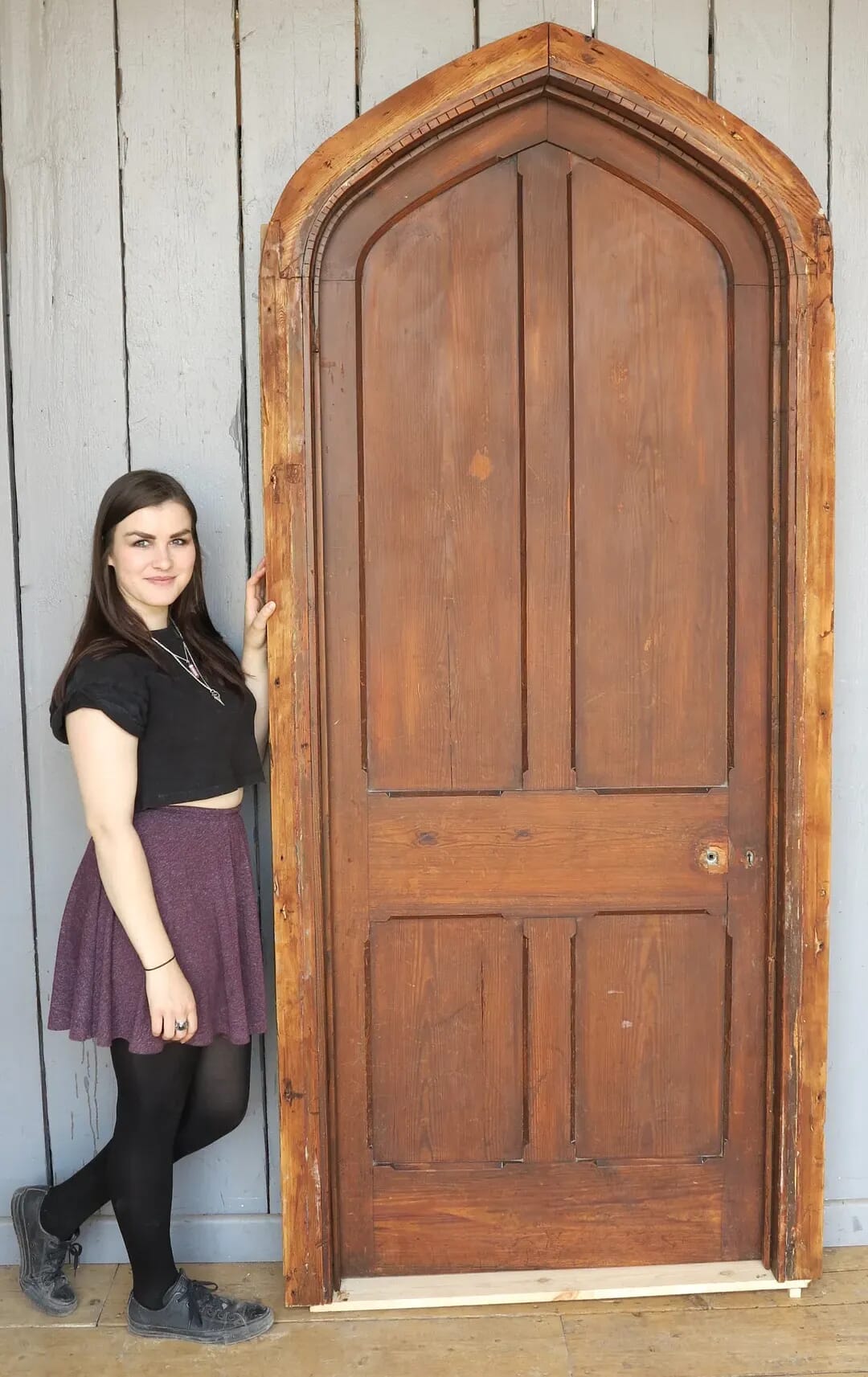 Reclaimed Pitch Pine Gothic Arched Door & Frame - 7885C