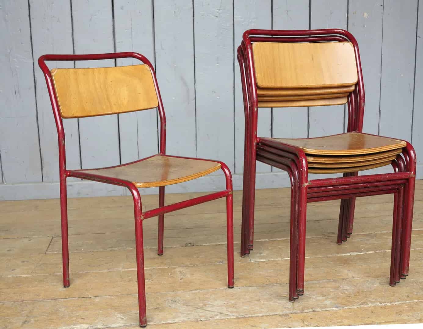 Red Tubular Plywood Seat Stacking Chairs