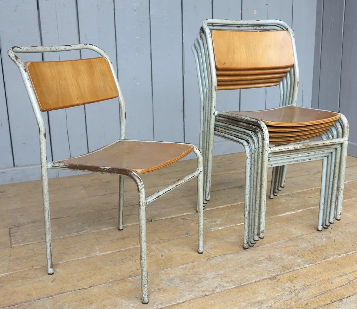Grey Tubular Plywood Seat Stacking Chairs - 7884A