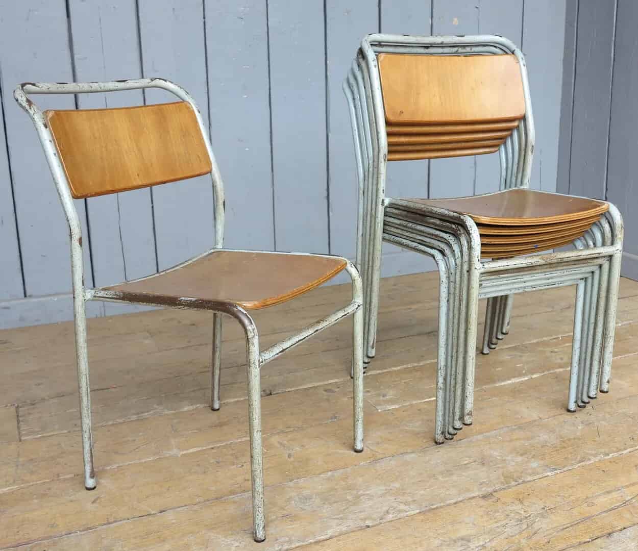 Grey Tubular Plywood Seat Stacking Chairs