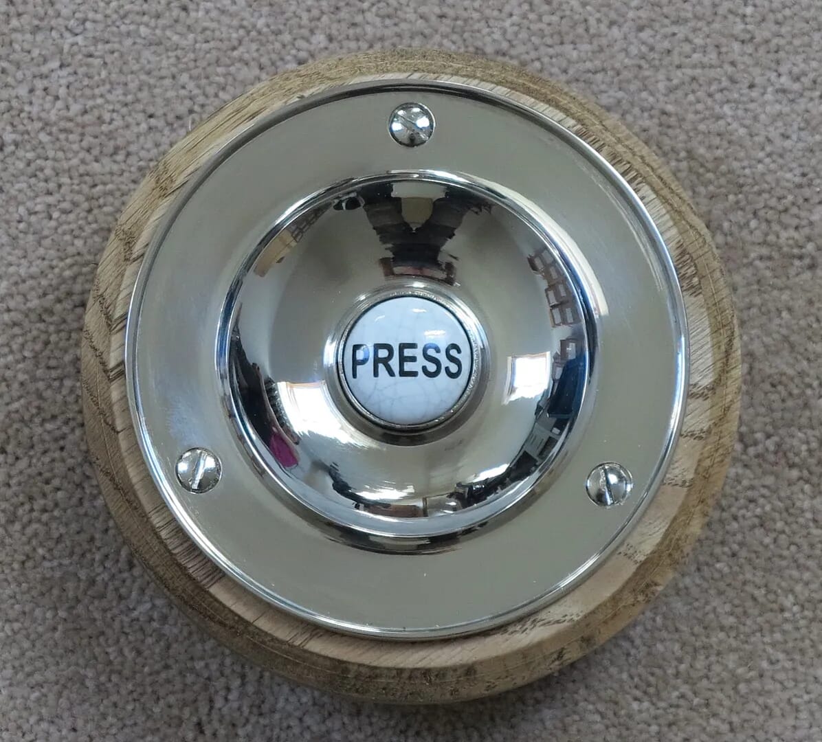 Antique Door Bell Push Button on an Oak Plinth - BPFoN