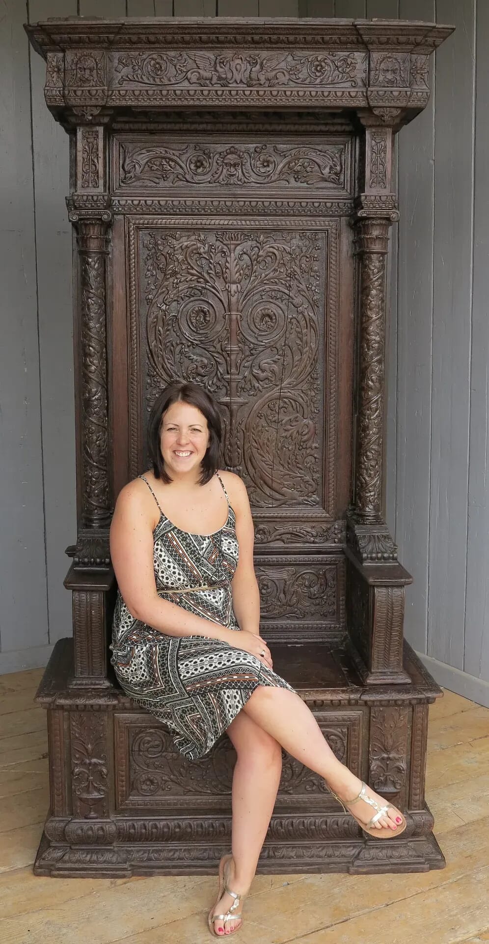 Antique Hand Carved Throne With Lift Up Seat - 7883