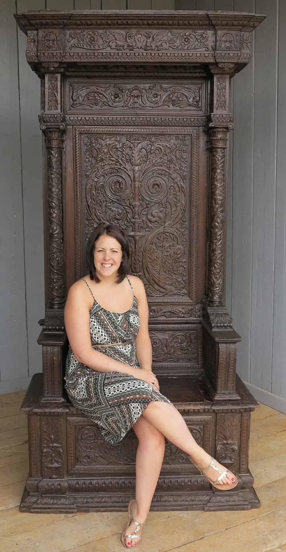 Antique Hand Carved Throne With Lift Up Seat