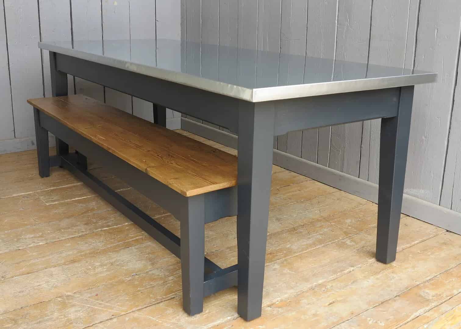 Natural Zinc Table & Floorboard Top Bench