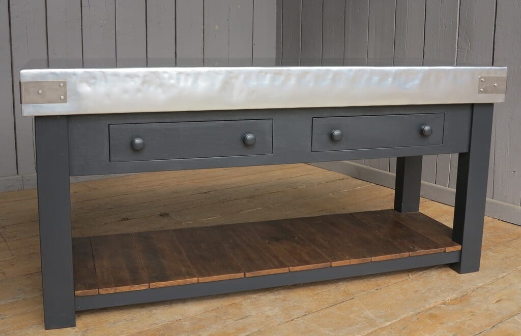 Natural Zinc Butchers Block With Drawers and Shelf - 7903