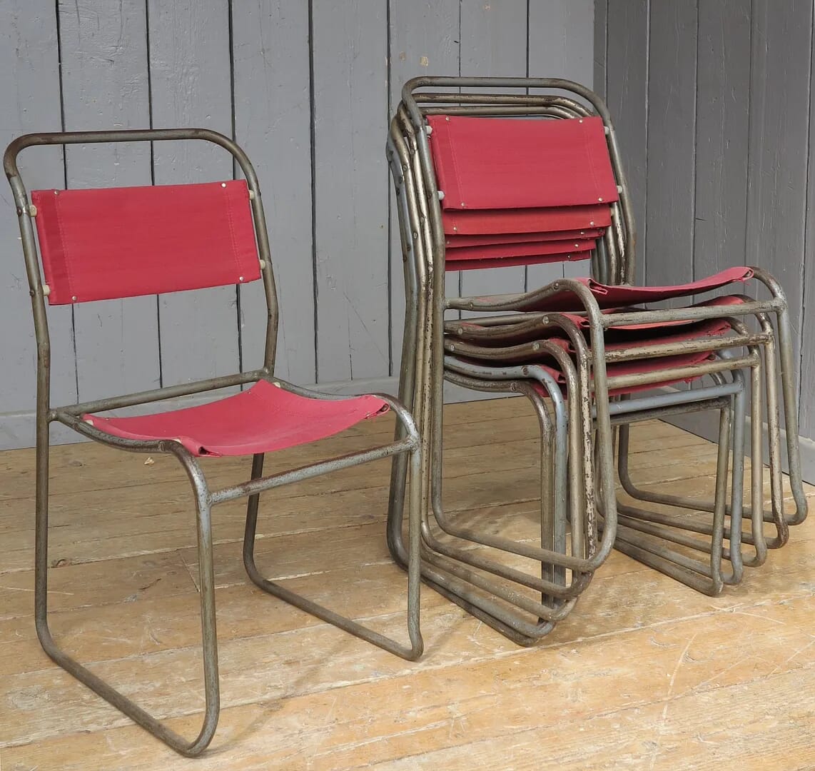 Red Tubular Canvas Stacking Chairs - 7900