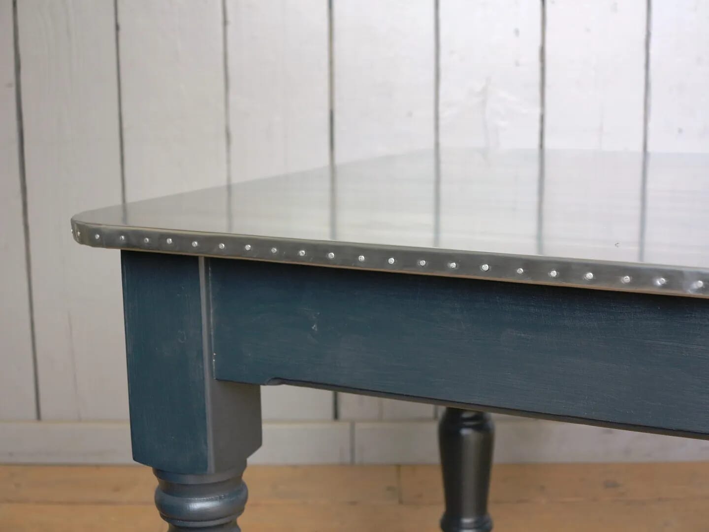 Natural Zinc Topped Dining or Kitchen Table with Nail Detail - 7895