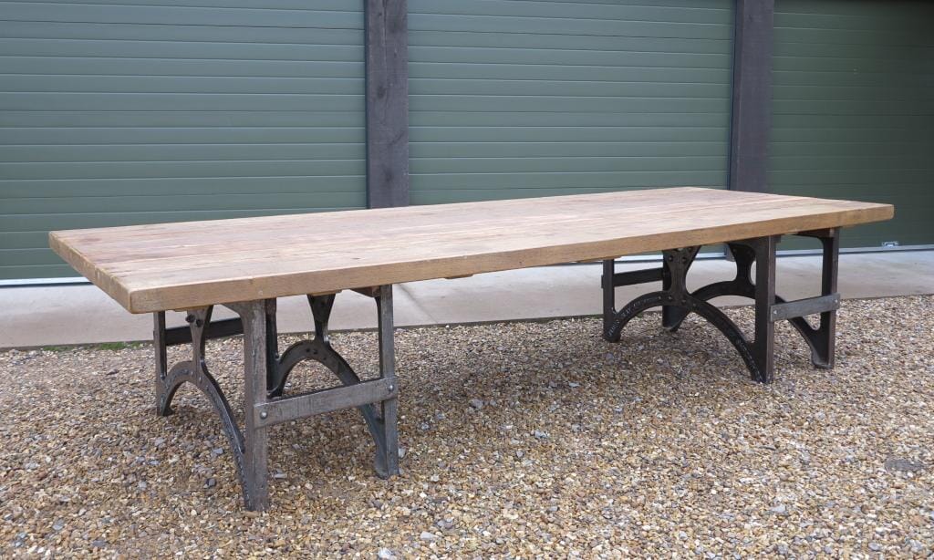 Substantial Reclaimed Table With Polished Cast Iron Bases - D1121