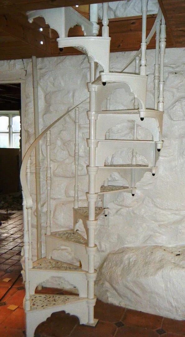 White Cast Iron Spiral Staircase with Glass Balcony Rails - 7823