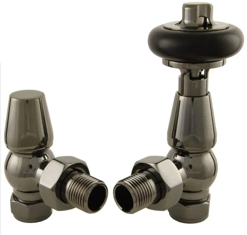Faringdon Angled Cast Iron Black Nickel Radiator Valves - Farbn
