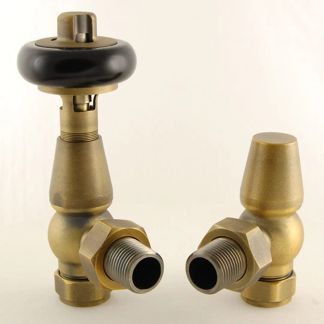 Faringdon Old English Brass Angled Radiator Valves - Faroebm