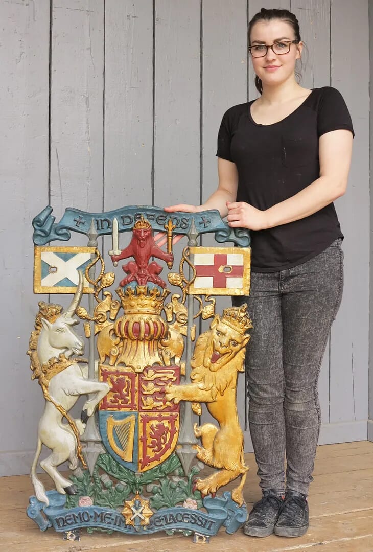 Very Large & Rare Original Heraldic Antique Cast Iron Coat Of Arms - 7642