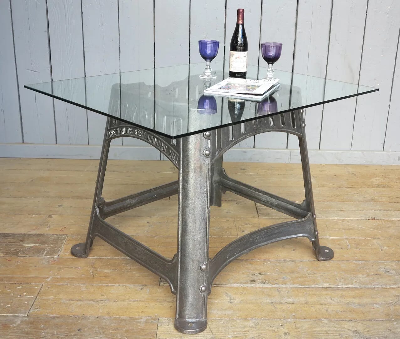 Vintage Industrial Glass & Cast Iron Table - 7924