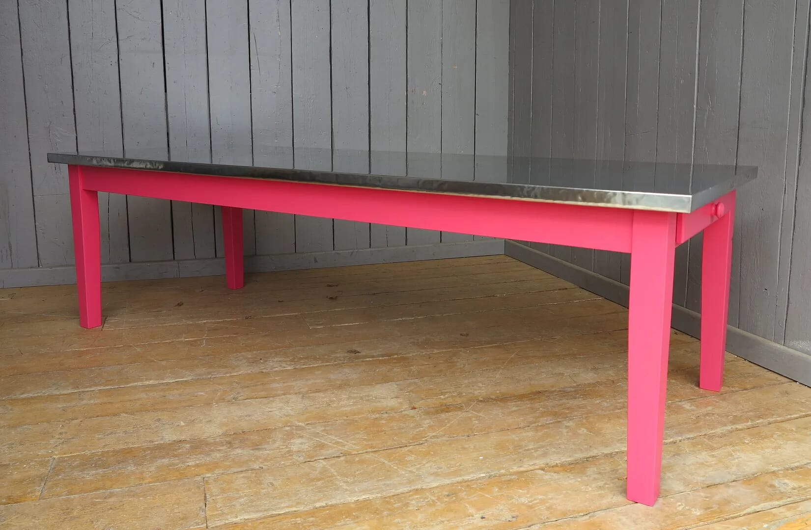 Polished Natural Zinc Top Table With Painted Base - 7898