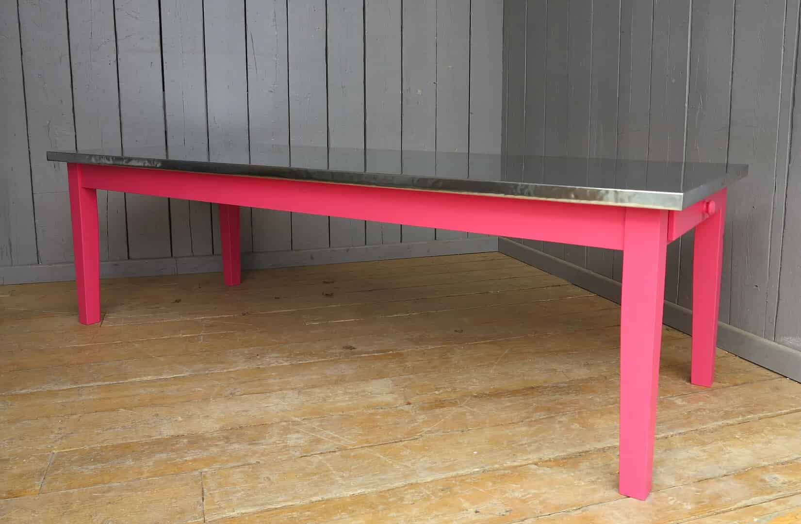 Polished Natural Zinc Top Table With Painted Base