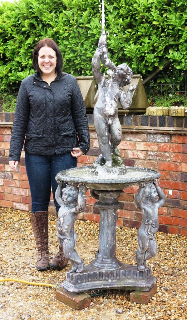 Antique Lead Water Fountain With Cherubs & Boy With Shell - 7939