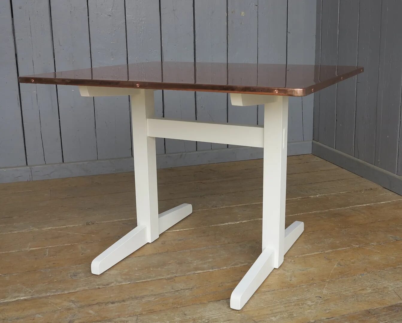 Natural Copper Table With Rounded Corners On A Refectory Style Base - 7918
